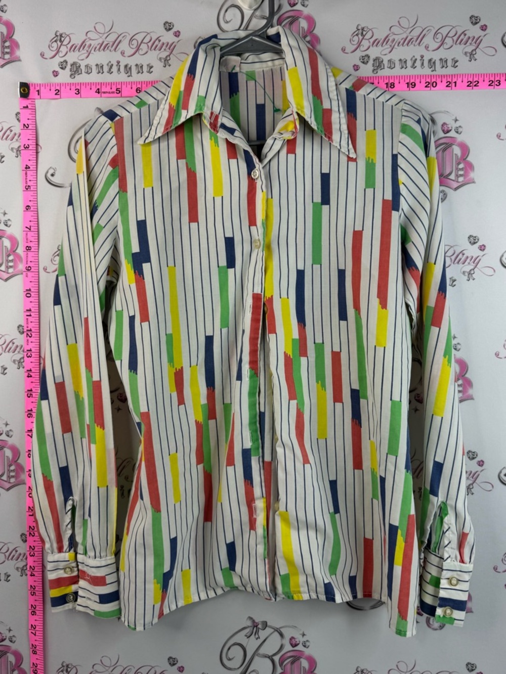 White Stag button up shirt Vertical Stripe Button-Up Shirt Multicolor Blocks